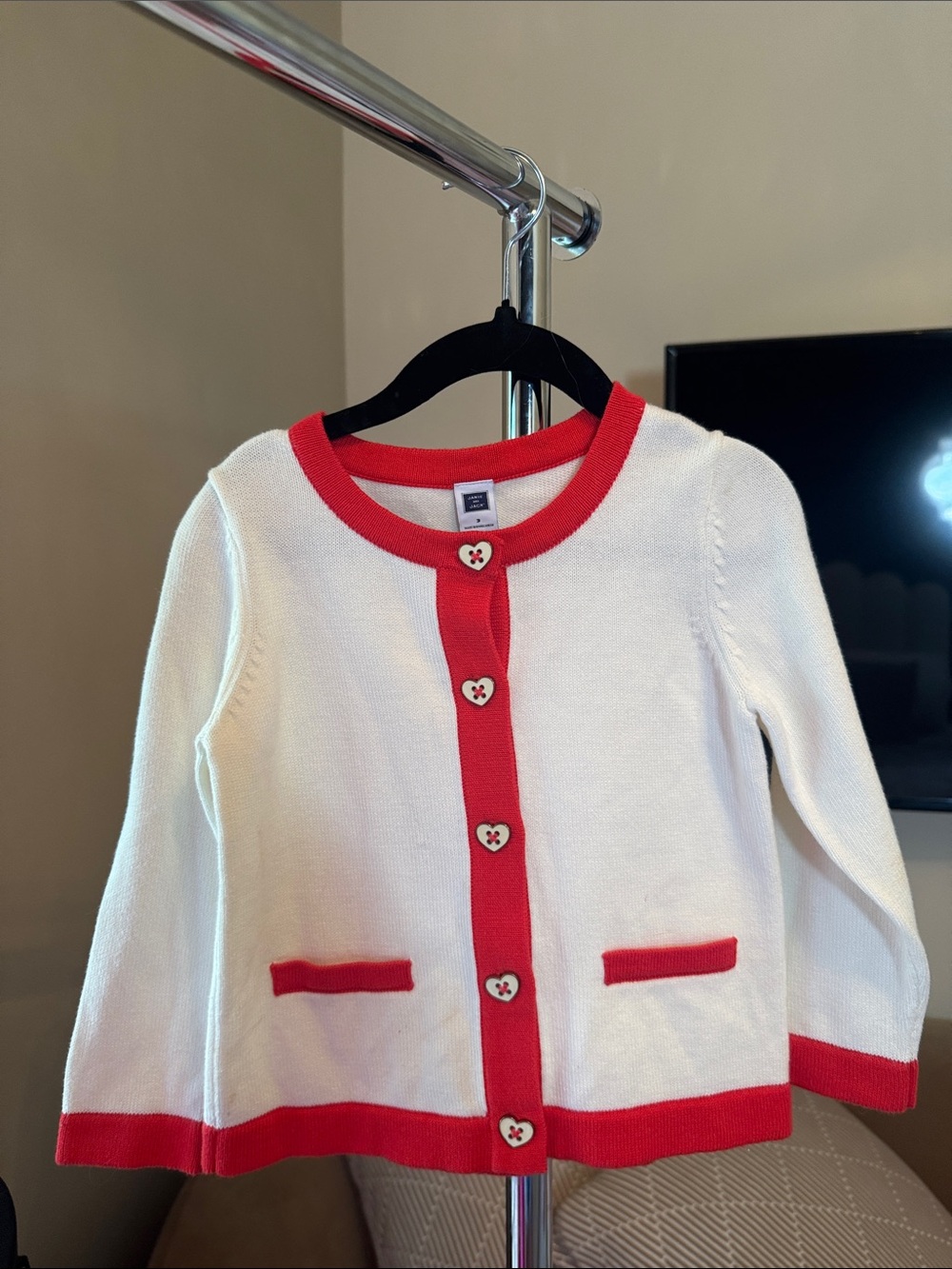 Girls Janie and Jack White & Red Cardigan Sweater - Heart Button Detail